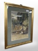 Danish school : Steps in a garden, watercolour, 27cm x 38cm.