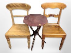 A Victorian bobbin turned octagonal table with studded leather top, width 45 cm,
