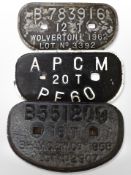 Three cast-iron railway plaques.