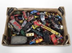 A large quantity of play-worn diecast cars including Matchbox, Burago, Corgi, etc.