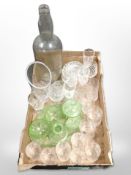 An oversized Bell's Scotch Whisky bottle, together with various crystal drinking glasses, vase,