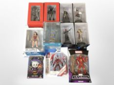 11 DC Collectibles and other figurines including DC and Marvel, boxed.