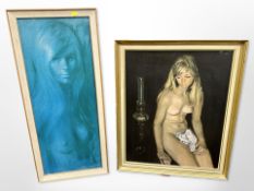 After Pierre Laurent Brenot : La Lampe, colour print, 39 cm x 47 cm,