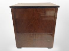 A walnut record box and contents, width 45cm.