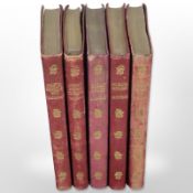 Five Charles Dickens volumes published by Thomas Nelson & Sons, in gilt leather binding.