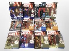 12 Hasbro Star Wars The Force Awakens and Rogue One figurines, boxed.