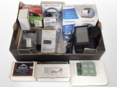 A group of electronics and hardware including Garmin Sat-Nav, Dymo label writer, Marine motor,