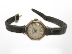A vintage Lady's Lanco wristwatch with 9ct gold case and leather strap