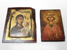 Two Russian-style icons, largest 16.5cm x 14cm.