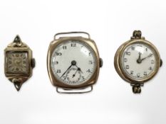 Three 9ct gold watch faces CONDITION REPORT: 10.2g gross when movements removed.