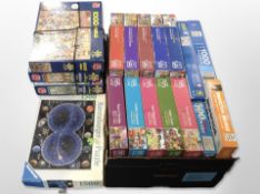 A collection of jigsaws and puzzles.