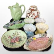 Four Maling lustre sundae dishes, two gondola bowls, Mason's brown velvet ginger jar, etc.