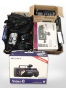 A group of video cameras including Canon, Sony, etc.