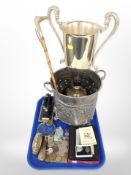 A cast-iron Chas Davy & Co Ltd desk stamp, together with a trophy on marble plinth,