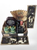 A group of oriental wares including pair of glazed ceramic foo dogs,