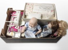 A group of dolls and accessories including Sindy's wardrobe in box, etc.