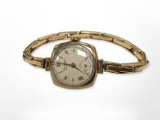 A vintage Everite lady's 9ct yellow gold wristwatch on plated expansion strap