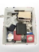 A large collection of coins, mid century two shilling pieces, commemorative crowns,