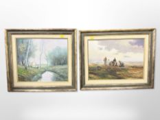 Vilanova (Contemporary) : Harvesters in a field, oil on canvas, 27 cm x 37 cm,