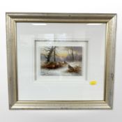 Milwyn Holloway (20th Century) : Pheasants gathering in the snow-covered brush,