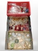 A quantity of 20th-century glass ware, decanters, petrol glass dish, bowls, etc.