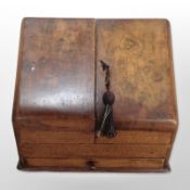 A Victorian burr walnut sloped correspondence box,