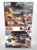 Two Hasbro Disney Star Wars figures, Kylo Ren's Tie Silencer and Rebel U-Wing Fighter, boxed.