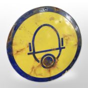 An enamelled hazard sign,
