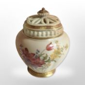A Royal Worcester blush ivory pot pourri, shape number 1314, with lids, height 13.5cm.