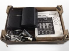 A Citronic CM4-LIVE four-channel compact mixer, together with a pair of speakers, microphone, etc.
