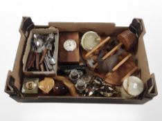 A quantity of teak-handled stainless steel cutlery, various wooden items,