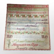 A Victorian alphabet sampler by Jane Ellen Ferzaghi, Saint Ann's Convent School, Newcastle on Tyne,