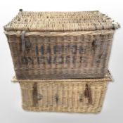 Two large wicker hampers, width 90cm.