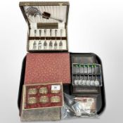 A collection of silver plated and chrome plated cutlery, silver plated napkin rings,