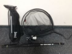 An Abu Garcia Cardinal classic three piece fishing rod together with a landing net etc (1 box)