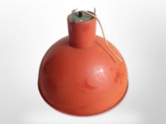 An enamelled metal industrial pendant light shade,