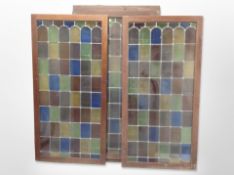 Three 20th century wooden framed stained glass cabinet doors,