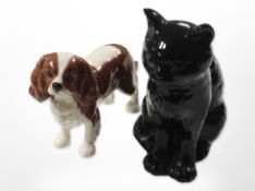 A Beswick spaniel and a Sylvac figure of a cat, tallest 17.5cm.