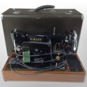A Singer 201K electric sewing machine, No. EK674001, in case with lead, pedal, etc.