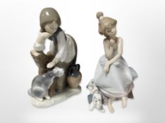 A Lladró figure Chit Chat No. 5466, and a further figure of a girl with a dog, tallest 20cm.