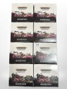 Eight Warhammer Age of Sigmar Champions Trading Card Game booster sets, all sealed in cellophane.