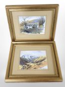 R W Thorton (20th century) : Elterwater and Bowfell, two watercolours, each 12cm x 16cm,