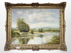 Gordon Lindsay : Figures seated by a river, oil on canvas, 59cm x 44cm.