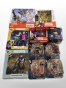 10 DC, Bandai, Epic Games and other figurines including Fortnite, Thundercats, etc., boxed.