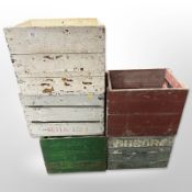 Five painted vintage pine bottle crates,