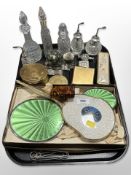 A group of cut-crystal dressing table bottles including silver-mounted scent bottle,