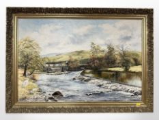 John Dean : A river view in the Yorkshire Dales, oil on canvas, 75cm x 50cm.