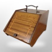 A late Victorian mahogany and satinwood inlaid coal receiver,