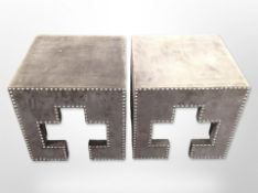 A pair of contemporary studded velvet cube lamp tables,