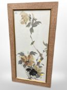 J Johnson : watercolour depicting a bird on a branch, 43cm x 91cm.